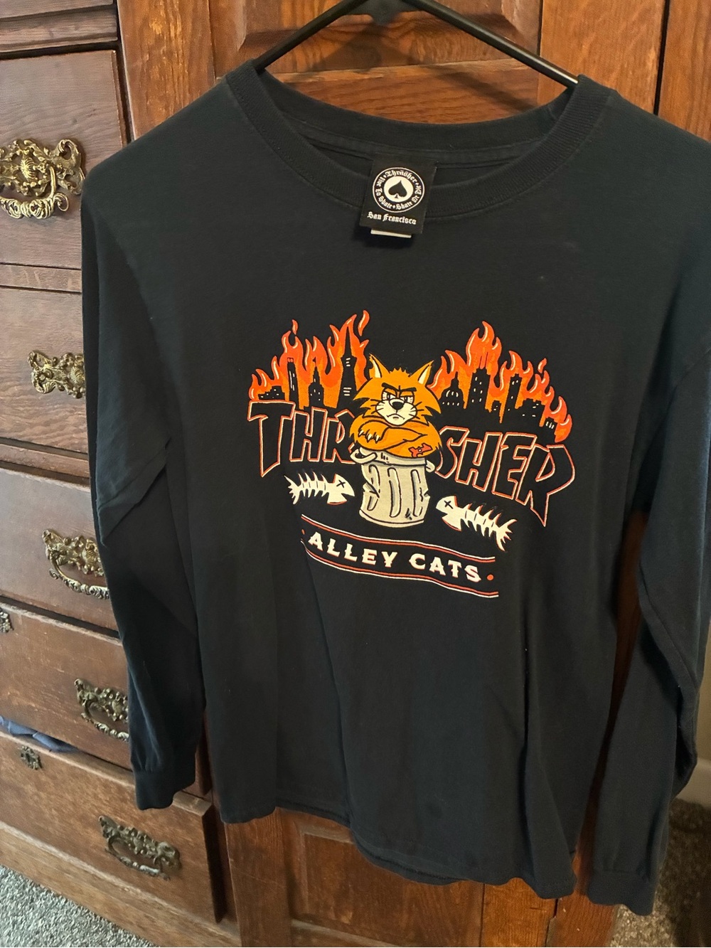 Thrasher Black Long-Sleeve Alley Cats Tee with Orange Graphic